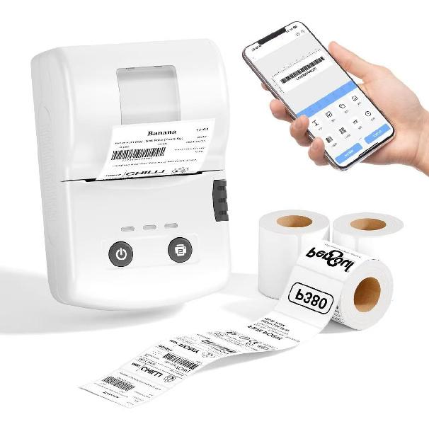Portable Bluetooth Label Maker Machine with 3 Waterproof Label Rolls, 2 Inch Lightweight Thermal Label Printer for Small Business Office School Home