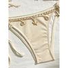 Conjunto de Bikini Triangular para Mujer con Adorno de Conchas Color Beige con Cierre de Lazo al Cuello
