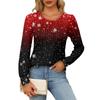 Long Sleeve Shirts For Women Cute Print Graphic Tees Blouses Dressy Casual Blouses Pleated Scooped Neck Tunic Tops Christmas