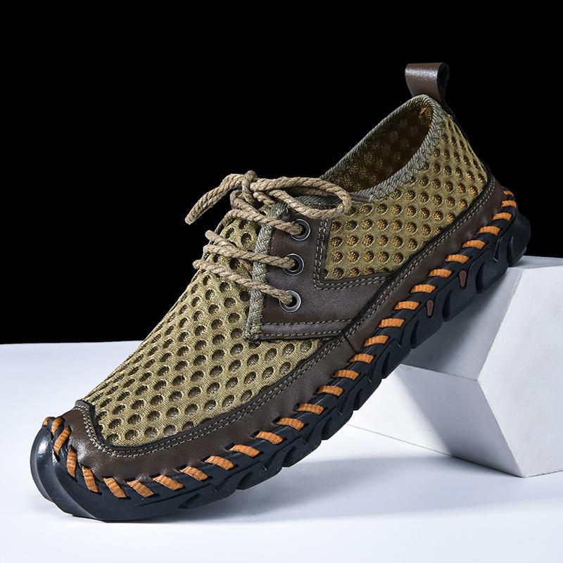 Hollow mesh shoes casual and lightweight one-pedal large-size sports tide stream shoes soft-soled low-top men's shoes