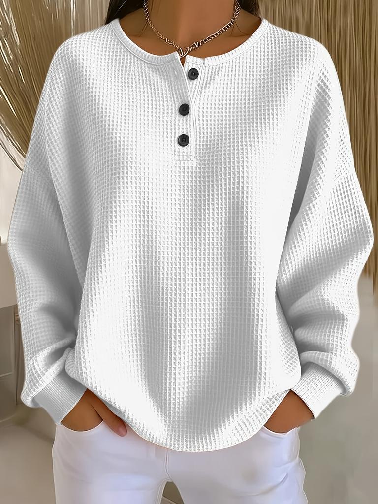 Women's waffle long sleeved T-shirt, made of soft, skin friendly, breathable fabric, comfortable, casual, versatile and stylish
