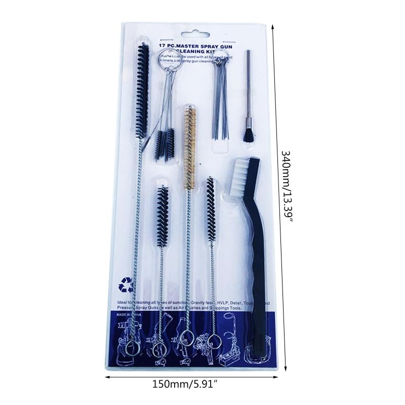 17 Pieces Stainless Steel Spray Guns Clean Accessories Needle & Brush Set Tools