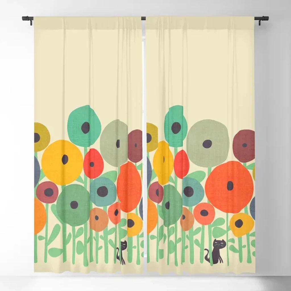 Wildflower Bouquet Botanical Floral Window Curtains for Dining Area Living Room Modern Curtain for Living Room