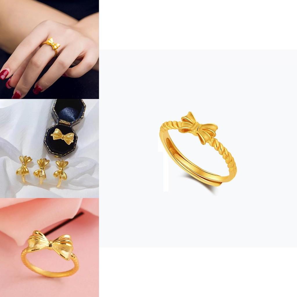 Unique Gold Plated Brass Open Bow Adjustable Ring Minimalist Charm For Women's Fashion