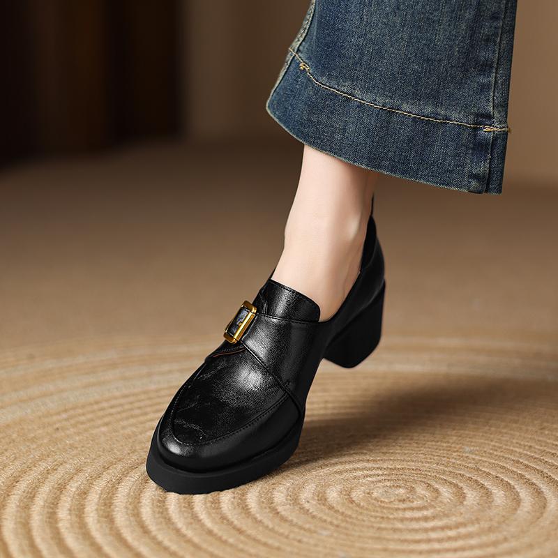 Fashion 2025 New Women Pumps Pointed Toe Women Shoes Chunky Heel Loafers Fashion High Heels Split Leather Ladies Shoes Big Size 43
