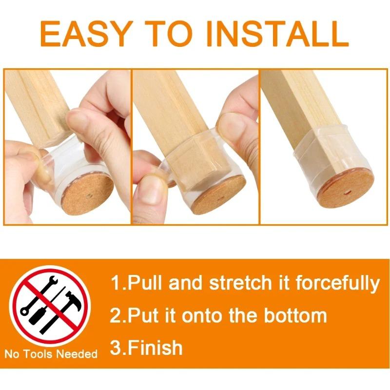 4/8/16 Pcs Round Chair Leg Protector Silicone, Chair Leg Pads, Furniture Leg Protector, Non Slip Reduce Noise Wrapped Felt Bottom