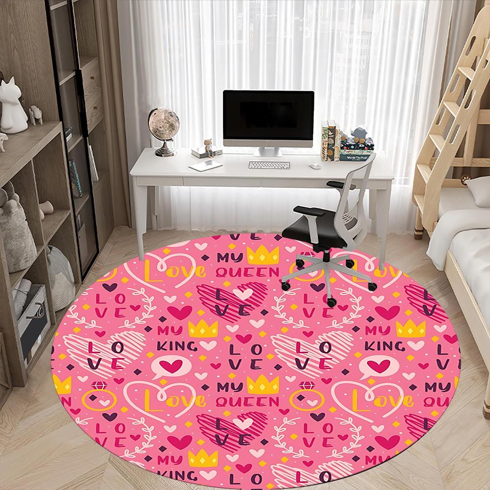 1pc Love, Queen Carpet for Office Non Slip, Round Carpet, Soft & Comfortable, Carpet for Office, Lightweight Round Floor Mat