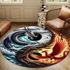 Crystal Velvet Dragon and Phoenix War Printed Round Carpet Chair Round Carpet Suitable for Bedroom Living Room Home Decorative Carpet Anti-s