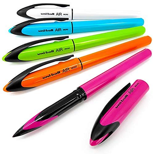 uni-ball Air UBA188ELM 0.5mm Roller Ball Pen Pack of 5 | Blue Ink, Multicolor Body for Office, School & Home