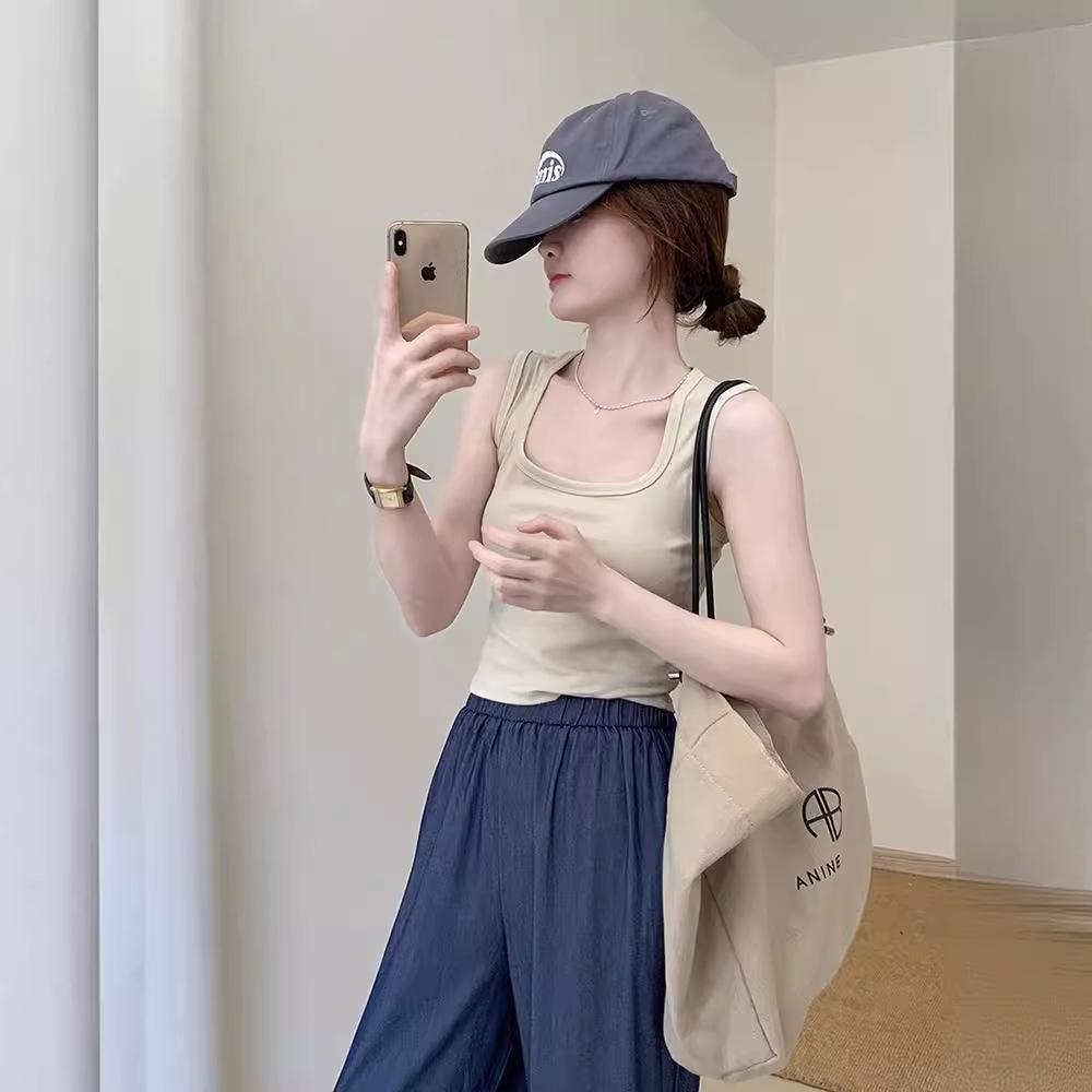 American pure cotton U-neck slim-fitting and thin Spice Girl suspender vest short sleeveless niche pure desire sexy top ins
