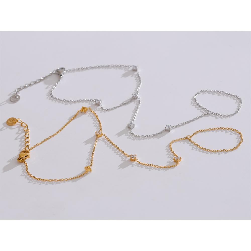 Yhpup Trendy Stainless Steel Zircon Beads Back of Hand Chain Finger Bracelet Fashion Chic Sexy Jewelry Waterproof Wholesale Gift