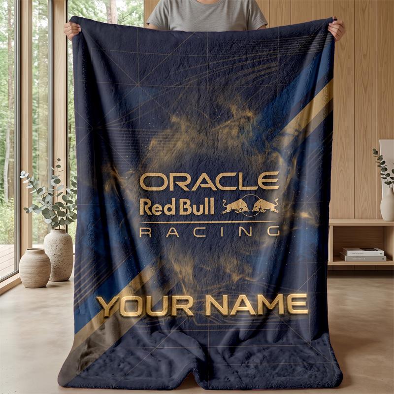Red Bull Racing Custom Flannel Throw Blanket Print Your Name Text Soft Warm Blanket Holiday Present