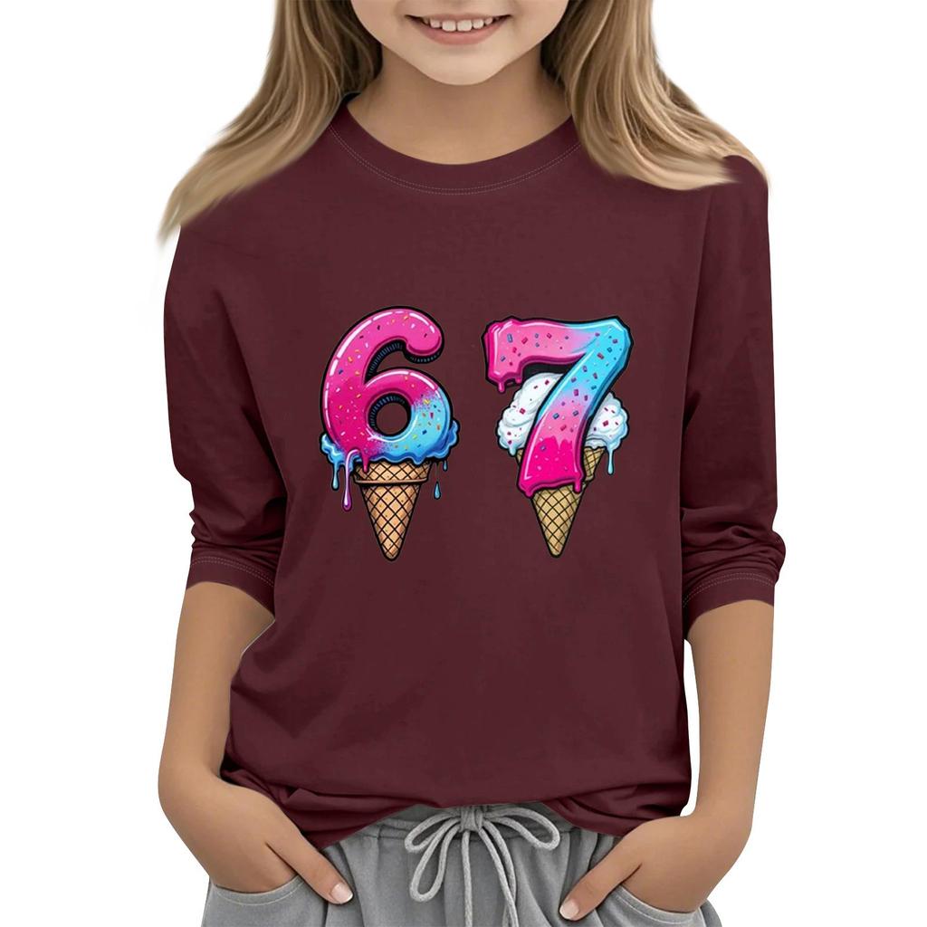 Kinder Mode Dreiviertelärmel Rundhals Bedrucktes Lässiges T-Shirt Top