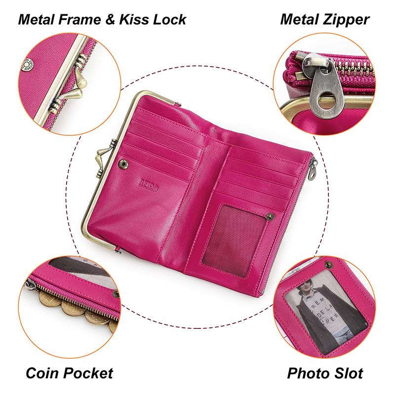 CONTACT'S Genuine Leather Fashion  Long Wallet Women Colorful Coin Pocket with Photo Slot Soft Female Purse Wallets