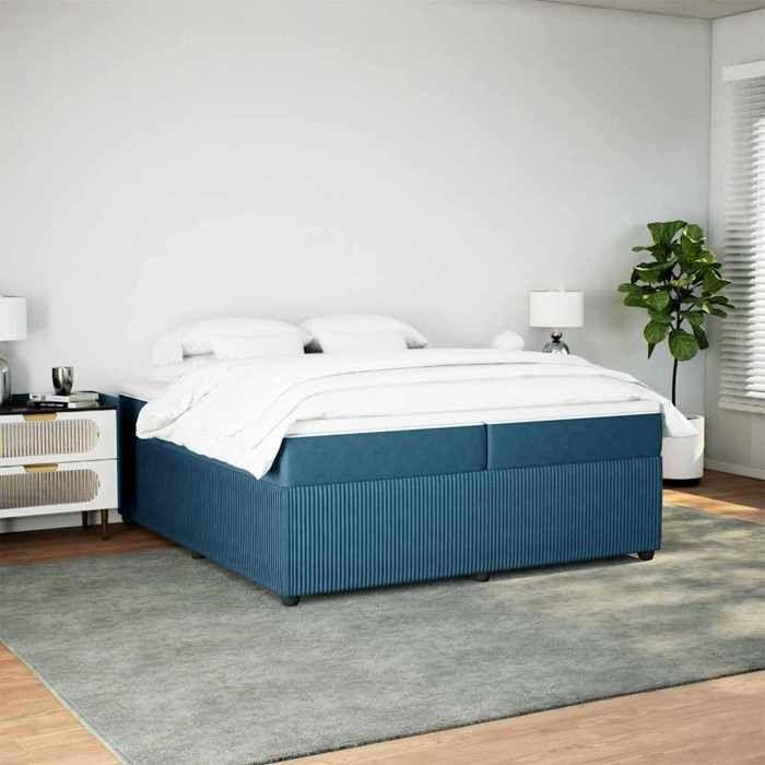 Maison Exclusive - Dark Blue Bed Slat Base and Mattress 200x200cm Velvet