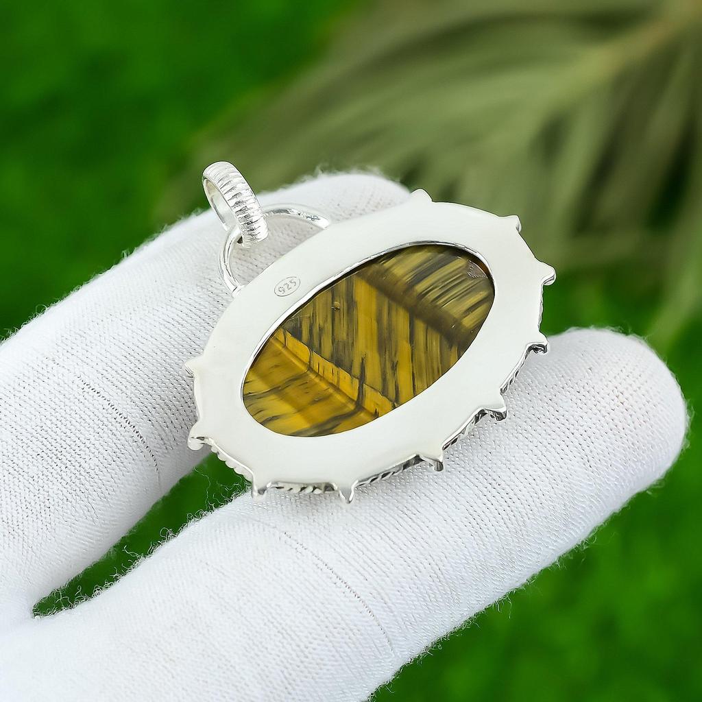 Jubileumsgåva till henne Hänge med naturlig tigeröga ädelsten 925 sterlingsilver