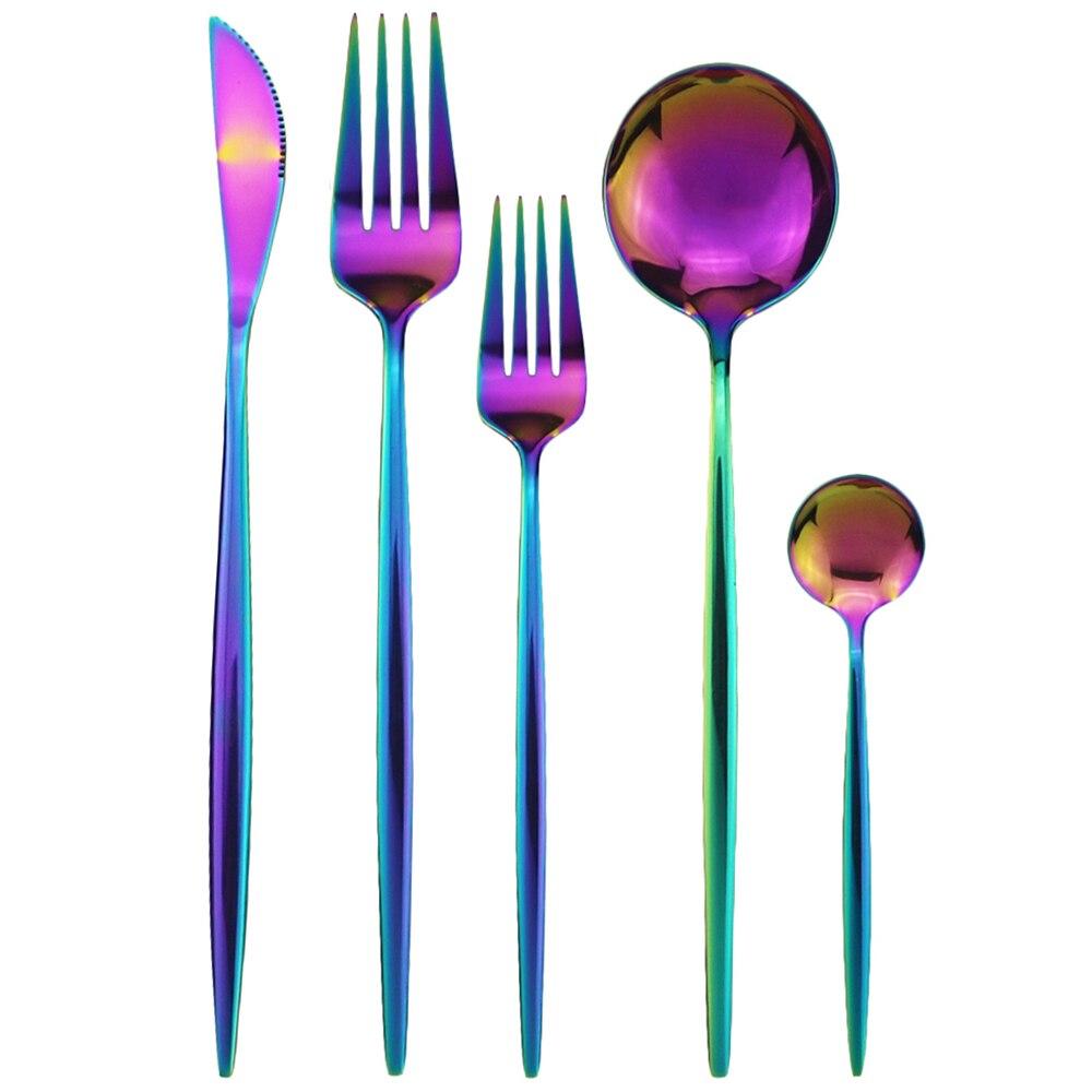 

5 шт., набор столовых приборов из нержавеющей стали 18/10, набор столовых приборов, ножи, десертные вилки, десертные ложки, столовое серебро, набор кухонной посуды разноцветный