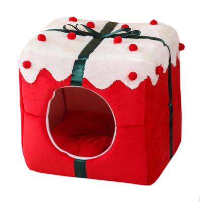 Tienda nido para gatos semicerrada, decoración navideña, refugio suave, cama antideslizante para
