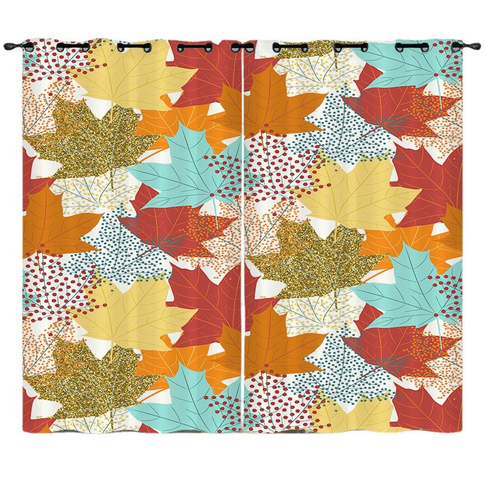 Curtains Autumn Maple Leaf Pattern European and American Blackout Curtain Bedroom No Perforated Curtain Living Room