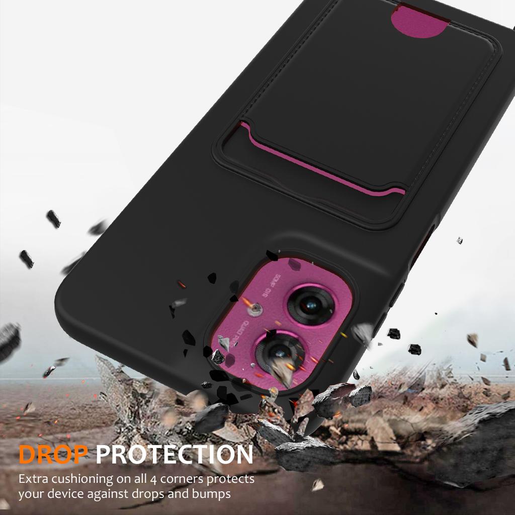 For Motorola Moto G55 5G Case Liquid Silicone Card Holder Back Phone Cover with Lanyard