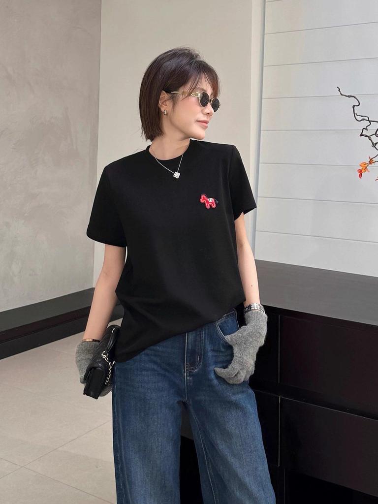2026 Early Spring Round Neck Cartoon Embroidered Short Sleeve T-shirt