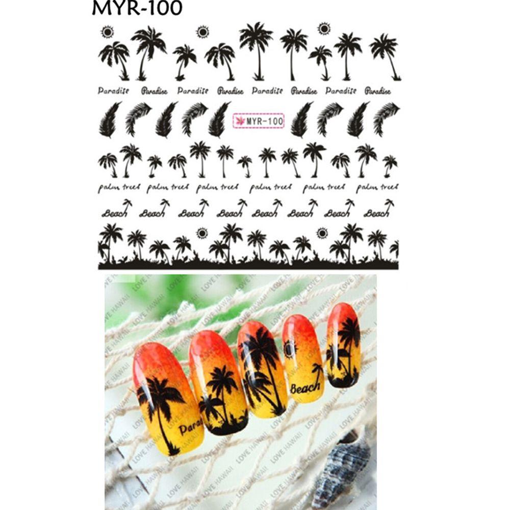 

Летняя наклейка Пальма Океанский ветер Тропический серфинг Нейл-арт Наклейка для ногтей Маникюр Кокосовый стиль чёрный