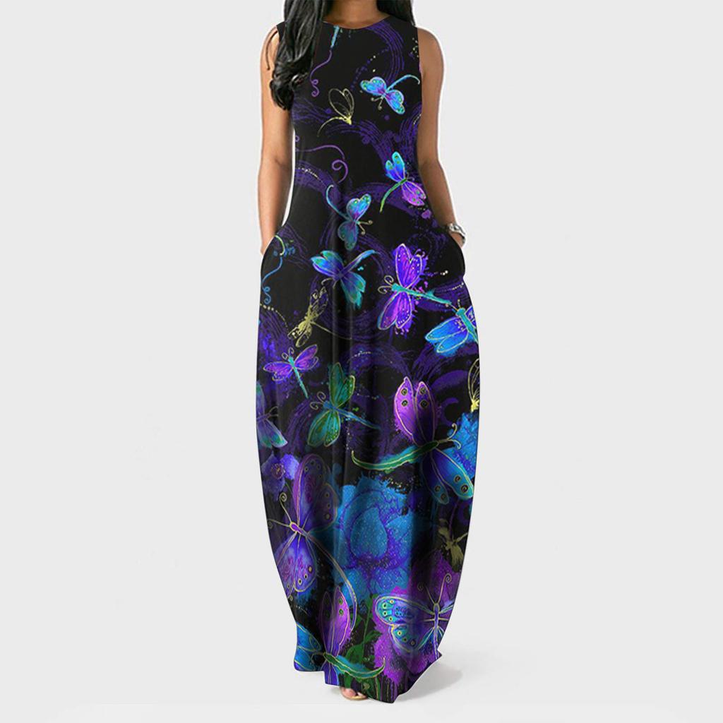 Damskie letnie sukienki z nadrukiem kwiatowym, bez rękawów, w dużych rozmiarach, swetry długie