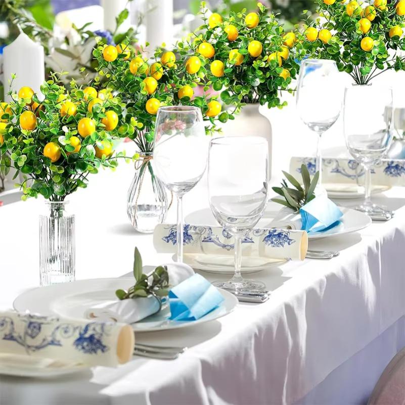 1/3Pcs Lemon Branches with Fruit Artificial Green Plants Fresh Home Decoration Photo Props Plastic Fruit Flower Arrangement