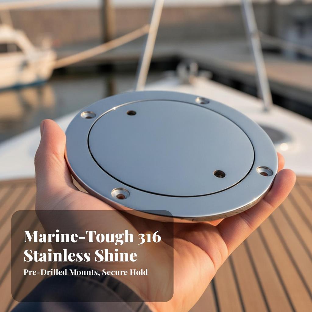 Easy to Install Boat Deck Plate | Polished Stainless Steel, PreDrilled Screw Holes 3 Inch