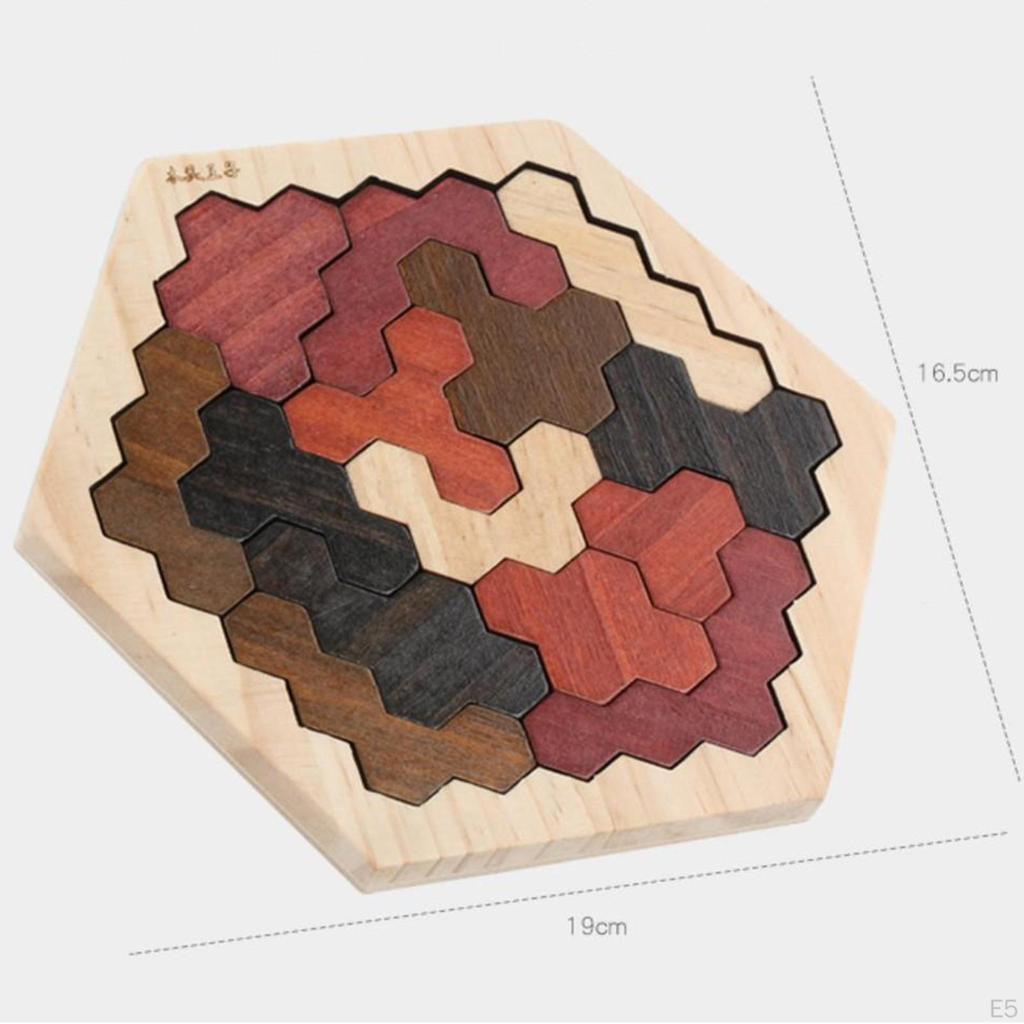 Hexagon Tangram Puzzle Chinese Hand 3D Riddles Brain Teaser Blocks Training