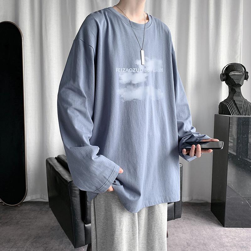 2023 Men's Autumn Long-Sleeve Trendy Hong Kong Style Sweatshirt - Loose Casual Couple Bottoming Shirt