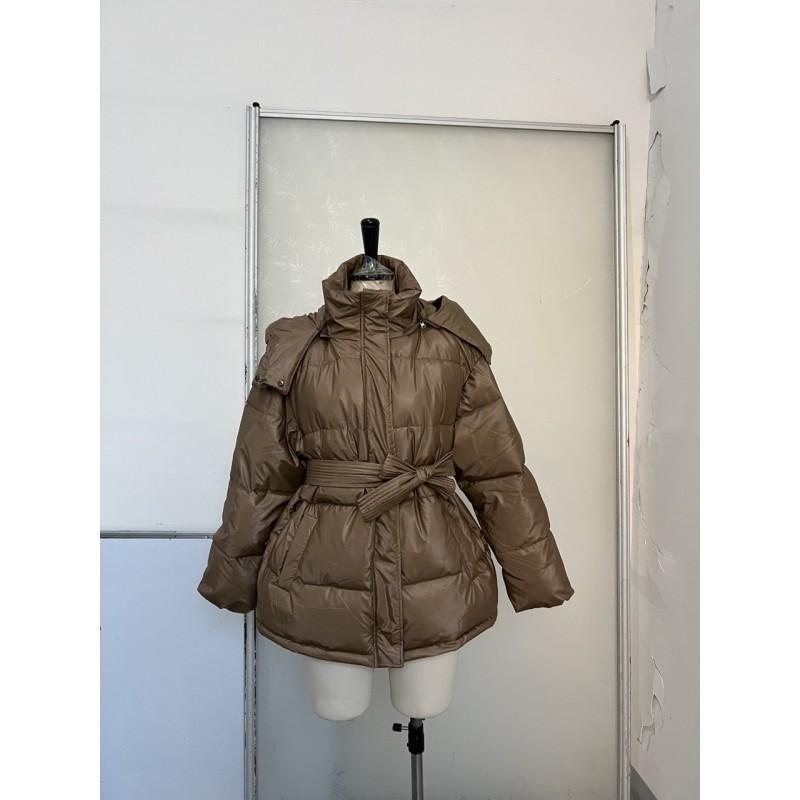 Womens Hooded Down Jacket Slim Fit Warm Shiny Reflective Strap Coat Fall Winter Daily Outdoor Commute