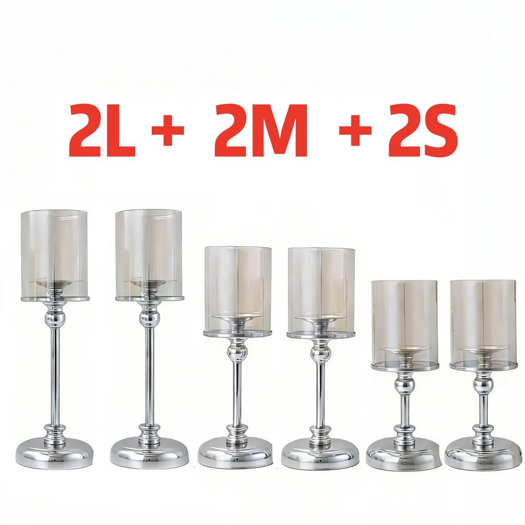 Glass Pillar Candle Holder Set Golden Silver Decorative Candlestick for Wedding Party Table Festival Decor 2026 New Fashion