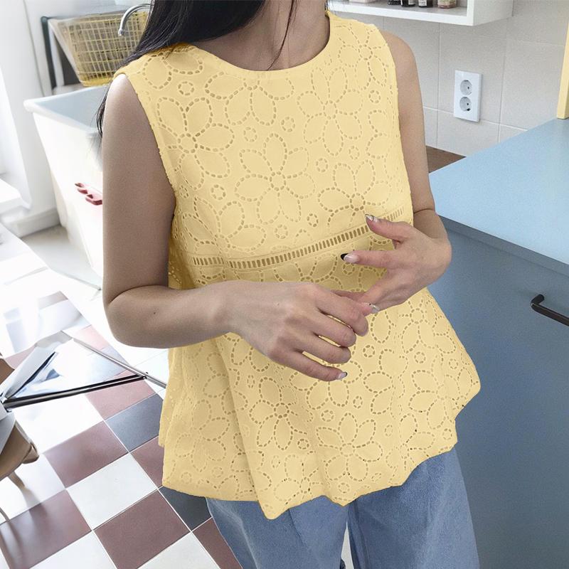 ZANZEA Women Casual Embroidery Lace Patchwork Summer Sleeveless Tank Tops