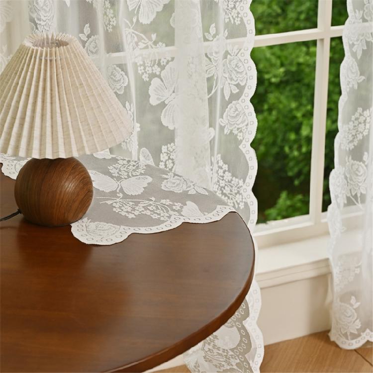 Lace Window Panel Blackouts Lace Curtain Flower Embroidered Sheer Curtain Ready To Use For Instantly Room Upgrades