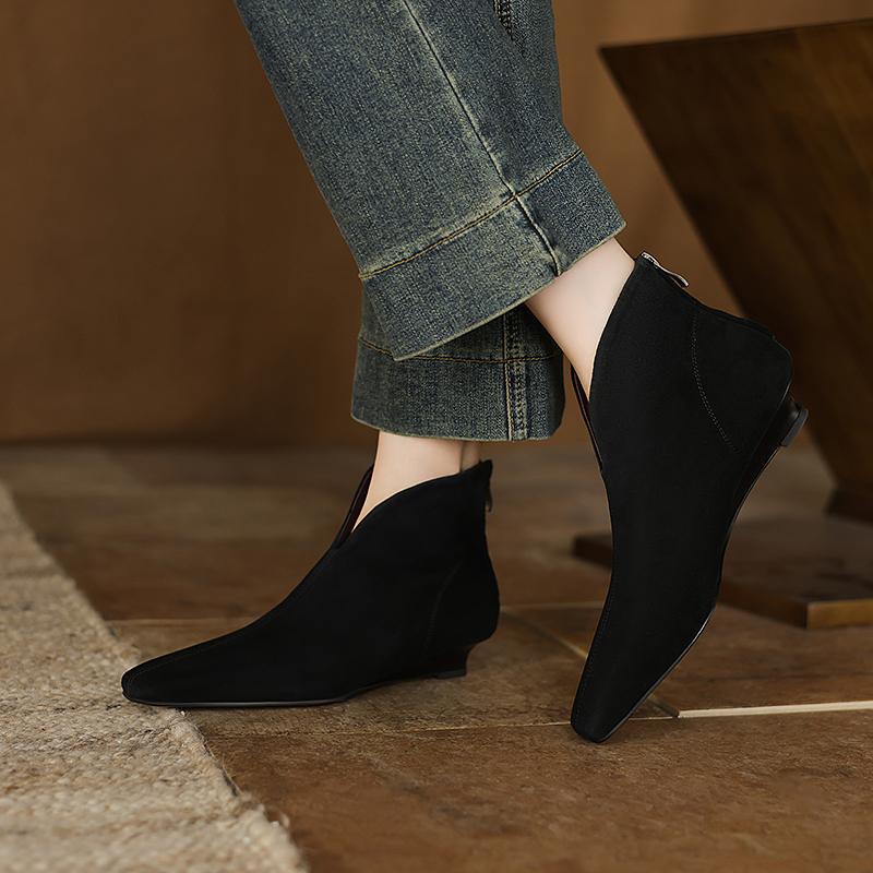 Fashion 2025 NEW Autumn Women Shoes Square Toe Med Heel Women Boots Kid Suede Leather Ankle Boots Winter Elegant Modern Boots