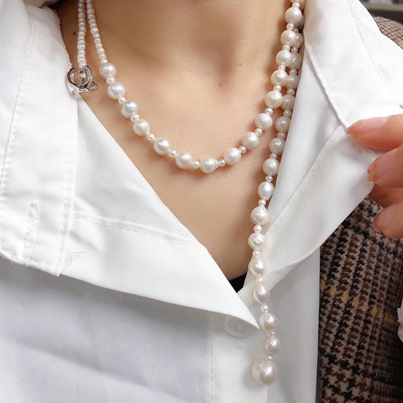 Elegant French Fashion Baroque Pearl Tassel Necklace for Women 3-4/7-8MM белый