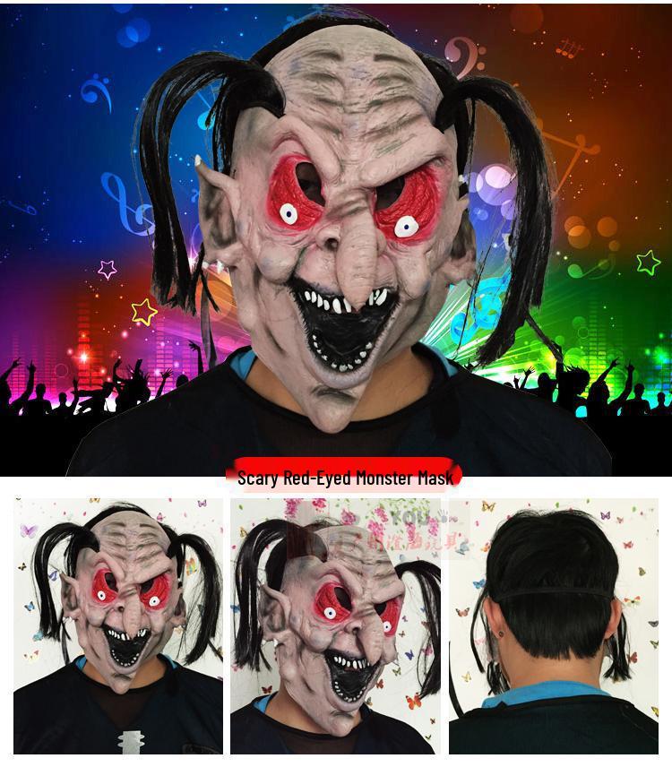 Scary Witch Mask for Halloween: Ghostly Gray Hair & Red Eyes One size for adults