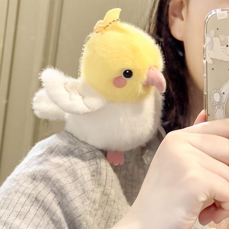 Cartoon Birds Plush Toys Pendant Keychain Simulation Parrot Bird Nest Plush Keyring Anime Cute Girl Kawaii Standing Shoulder Pet