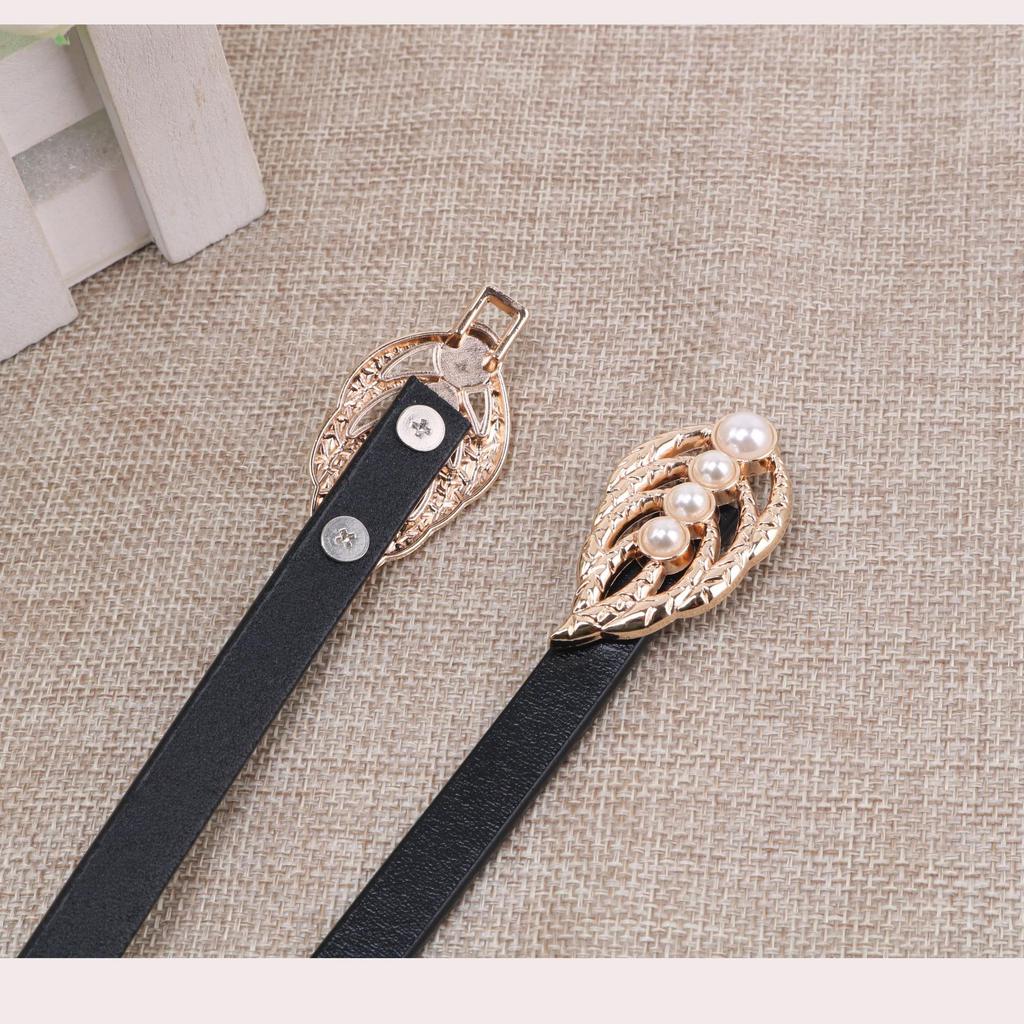 Versatile Women's Genuine Leather Belt - Korean Style, Pearl Double Buckle, Decorative Waist Chain for Skirts and Dresses