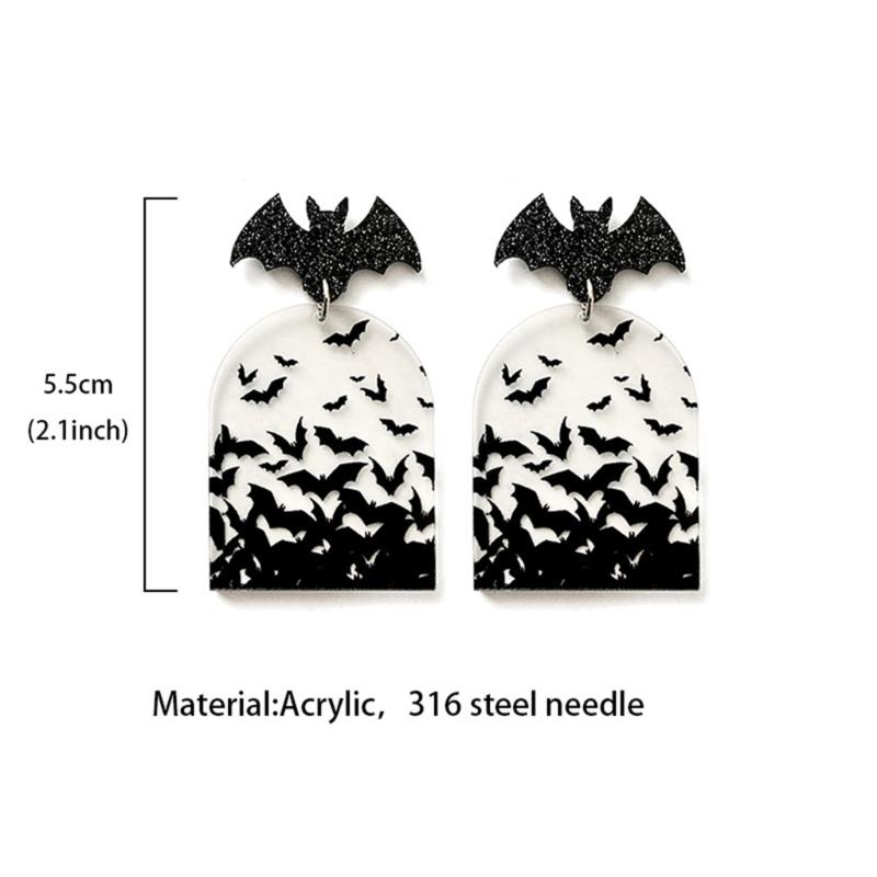 Acrylic Clear Ear Studs Halloween Bat Charm Earrings Stylish Party Gift Gothic Ear Rings Ear Jewelry for Horror Festival