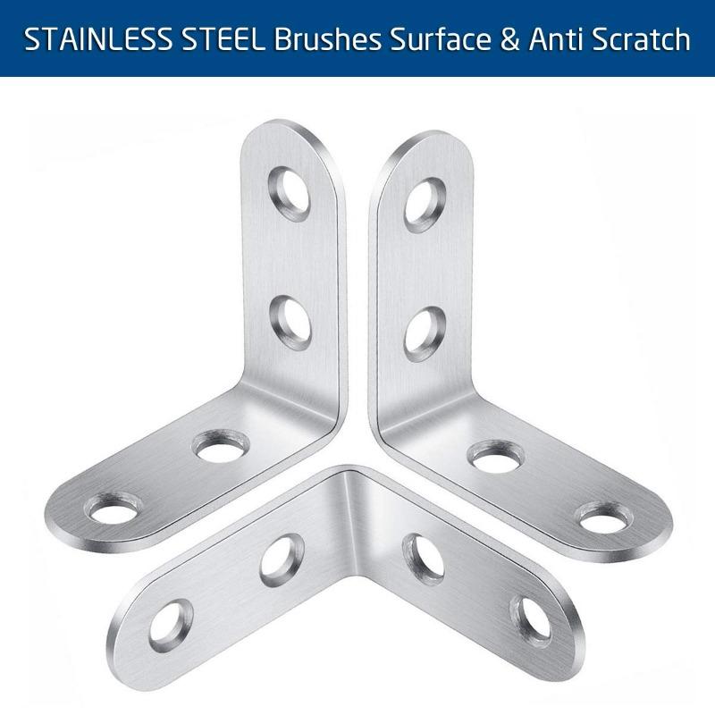 30/1Set Corner Bracket Stainless Steel Furniture Cabinet Fastener Woodworking Shelf Table Chair Support Metal Bracket with Screw