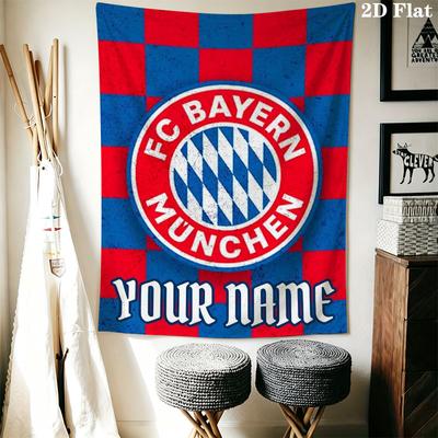 Custom Name Bayern Munich Wall Tapestry Aesthetic Wall Hanging Printed Fabric Blanket Decorative Tapestries for Bedroom Living Room Home Decor