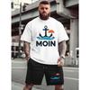 Europäische Größe Moin Herren Übergröße Lässiges Kurzarm-T-Shirt - Leuchtendes Orange mit Anker & „MOIN“ Aufdruck, Lockerer Schnitt, Atmungsaktiv für den Sommer