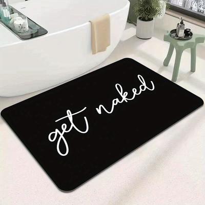 Funny Nude Bath Mat - Black with White Cursive Text Non-Slip Machine Washable for Bathroom Bedroom Kitchen Decor Minimalist Gift