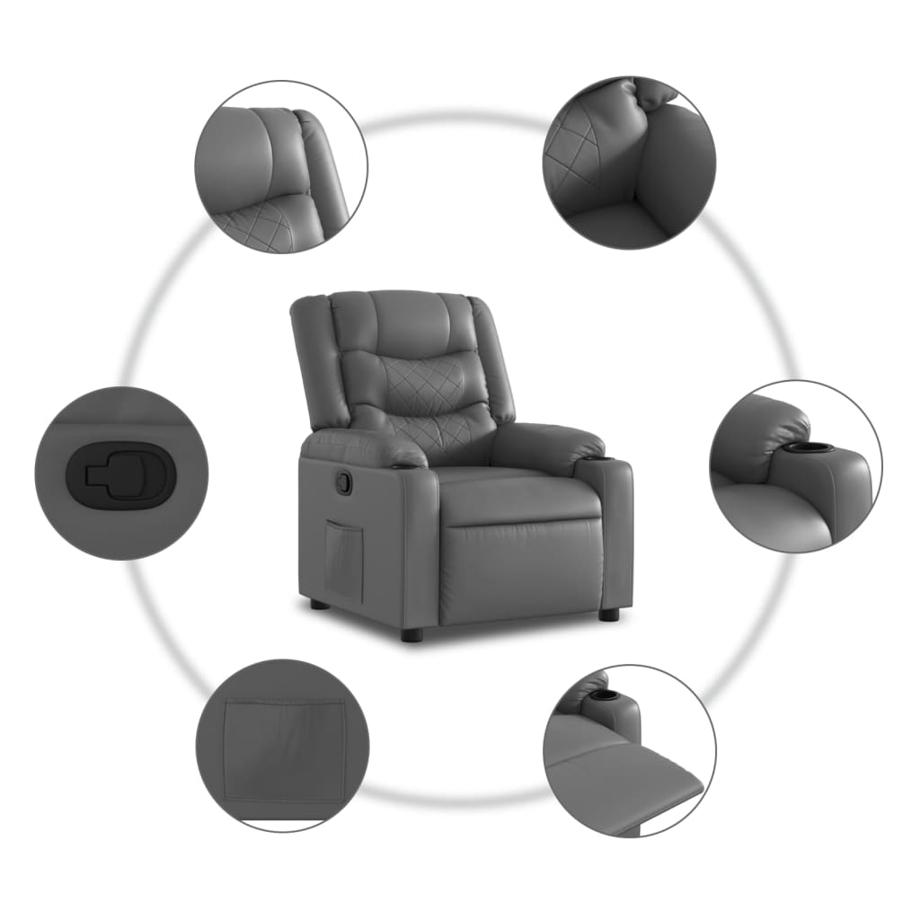 Recliner Chair Grey Synthetic Leather