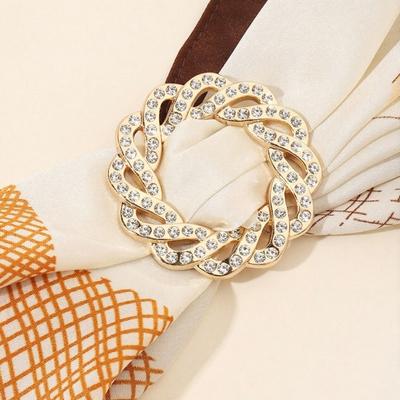 Vintage Scarf Ring Rotary Flower Rhinestone Brooch Pin for Women