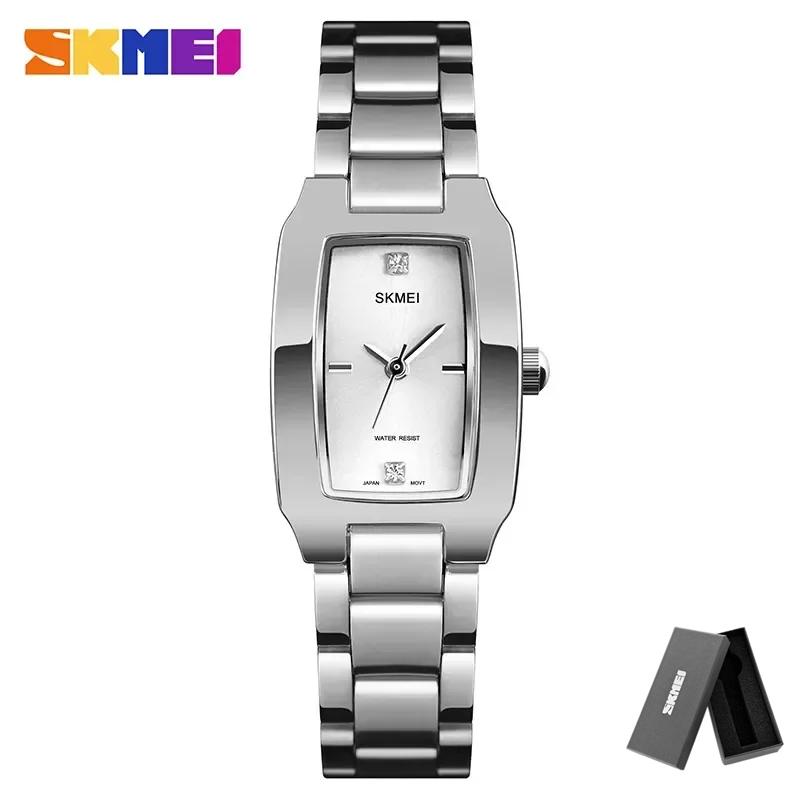 SKMEI 1400 Relogio Feminino Quartz Watch Fashion Thin Watches Ladies Casual Dress Luxury Silver Ladies Rhinestone Waterproof