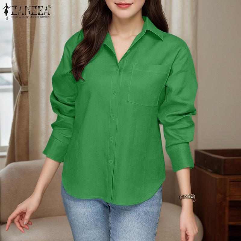 ZANZEA Women Casual Turn Down Collar Loose 3/4 Sleeve Clasic Blouse