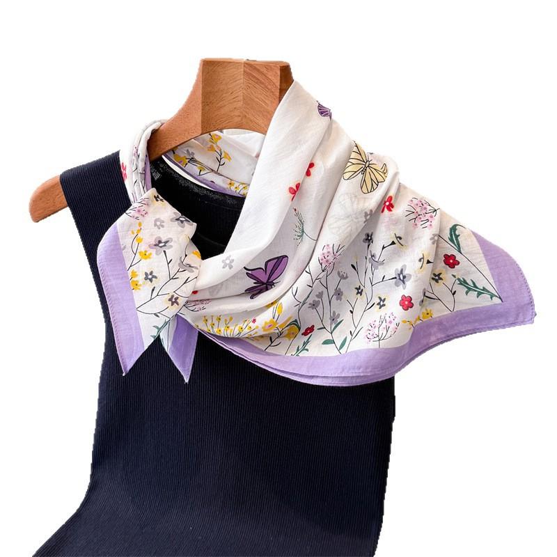 Butterfly flower pure cotton small square scarf high-end printing silk scarf headscarf shawl scarf women's professional scarf scarf scarf